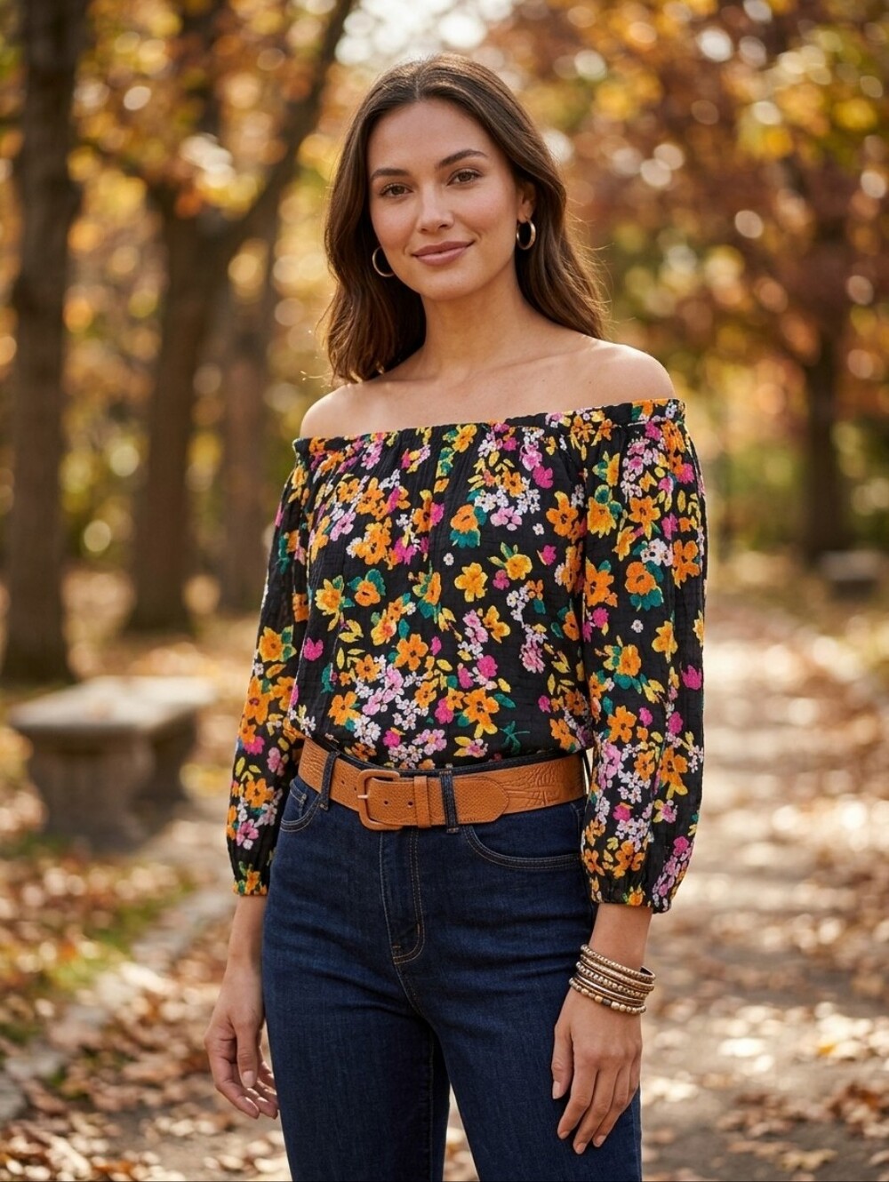 Chaps Dark Romance Whimsigoth Moody Floral Cotton Gauze Peasant Blouse Top
